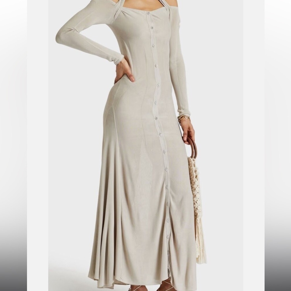 Jacquemus Lagoa Cold-Shoulder Knit Halter Maxi Dress Cream Size 36 / US 4 NWT - Picture 3 of 8